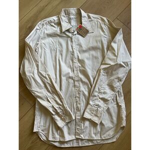 Bevilaqua Made in Italy Mens Stripe Button Down Shirt Long Sleeve Cotton